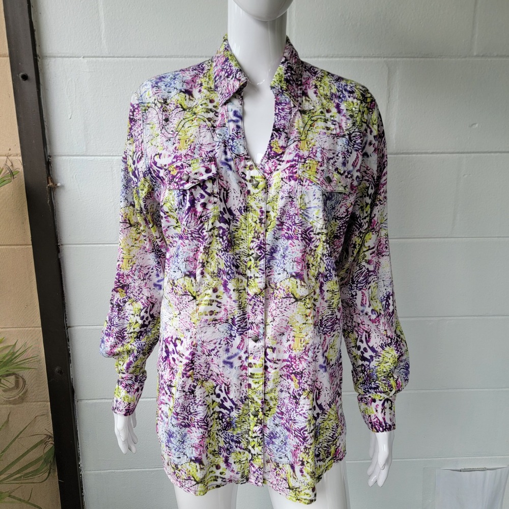 Rock 47 by Wrangler Western Shirt Multi Color Women's L Boho Cowgirl Festival